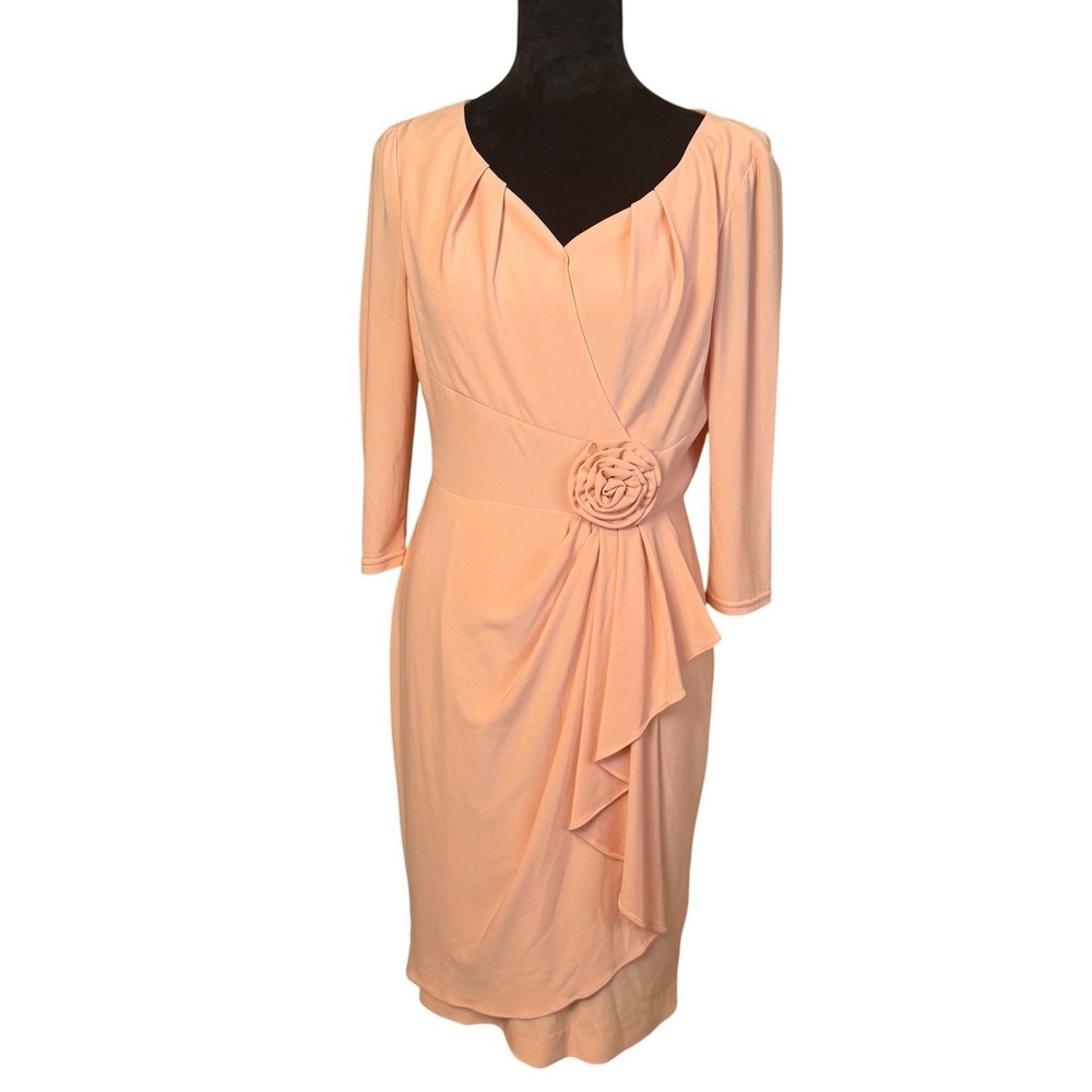 Adrianna Papell Peach Wrap Rosette Mother of the Bride Dress Size 8 Wedding‎